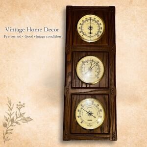Vintage Wall Weather Station | Thermometer Barometer Hygrometer | Faux Wood